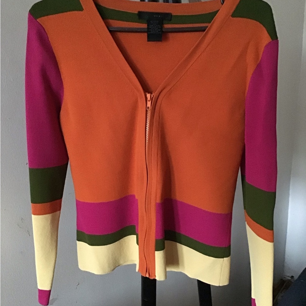 Colourful WD.NY Cardigan Sweater Zippered V-Neck, size M